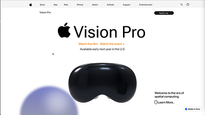 Vision Pro 3d website design using Figma, Dora 3d website design ui user interface design