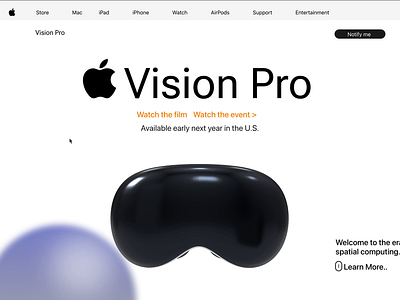 Vision Pro 3d website design using Figma, Dora 3d website design ui user interface design