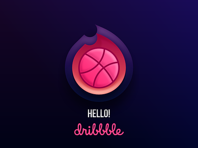 Hello Dribble! 3d app basketball branding colorful debut design fire flame graphic design hello dribble icon ignite logo minimal minimalist multicolor simple spirit vector