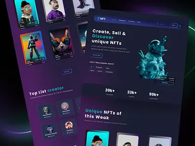 NFT Marketplace Website Landing Page app app design application branding design design inspiration e commerce figma interface landingpage nft ui uiux userinterface ux webdesign website