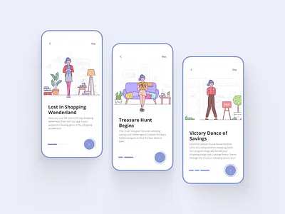 Onboarding screens - Illustrations animate animation dailyui graphic design illustrations interaction login flow minimal mobile app mobile onboarding on board onboarding onboarding screen onboarding ui register flow shopping app vector vector design vector illustrations walk through