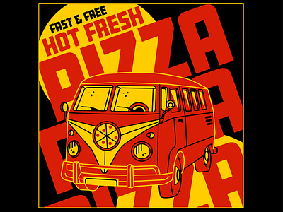 Hot Fresh Pizza Art delivery van microbus pizza restaurant restaurant supply