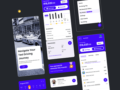 App for Taxi drivers blue calculate car driver app earnings experience graph loyalty mobile mobile app my wallet passengers points redeem rewards taxi ui upcoming ux