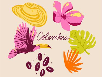 Colombia animal bird branding colombia country design drawing earth flower illustration latin america map nature pattern procreate south america toucan