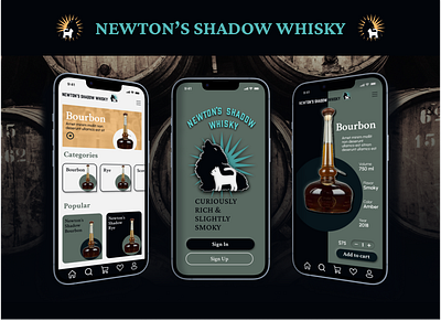 Newton's Shadow Whisky Mobile App animation branding ecommerce figma graphic design mobile ui uiux