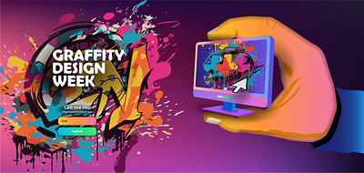 Horizontal web banner of graffiti design Week with an office com e education