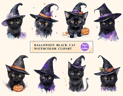 Free Halloween Black Cat Watercolor Clipart Bundle black cat cat cat illustrations clipart design digital art digital download free free download freebie graphic design halloween halloween cat illustration png spooky spooky cat watercolor watercolor cat witch cat