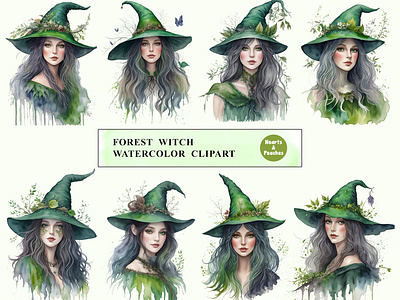 Free Forest Witch Watercolor Clipart Bundle clipart design digital art digital download druid witch clipart forest witch forest witch clipart forest witch png free free download freebie graphic design green witch ephemera halloween crafts haunted forest illustration png watercolor witch designs witchy art