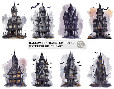 Free Halloween Haunted House Watercolor Clipart Bundle clipart design digital art digital download free free download freebie graphic design halloween halloween clipart halloween haunted villa halloween night halloween scary house haunted house haunted house illustrations haunted mansion illustration png spooky house watercolor