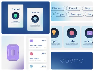 Gamification in Healthcare branding design gamification gems gemstones gradient grainy graphic design healthcare illustration leagues typography ui ux web