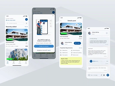 Real Estate Mobile App - Secure Post Details and Chat agent animation app ui design buyer create post design designer graphic design mobile app motion graphics real estate realestate mobile app renter seller trending ui ui design uiux ux web