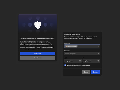WDS :: DHAC delegation modal (alpha) access card component control daily ui dark mode dark theme design system dhac dialog dialogue figma modal popup security ui variables wds wholesome wholesome design system