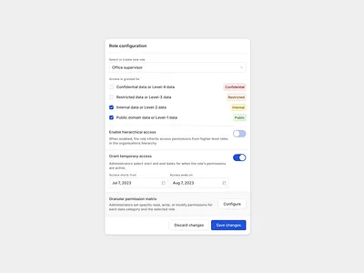 WDS :: Role configuration access card config configuration daily ui dailyui design system dialog dialogue enterprise figma light theme modal permission popup role ui wds wholesome wholesome design system