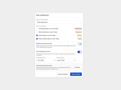 WDS :: Role configuration access card config configuration daily ui dailyui design system dialog dialogue enterprise figma light theme modal permission popup role ui wds wholesome wholesome design system