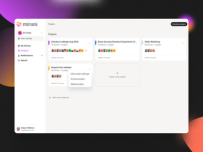 Miruni – a visual feedback tool dashboard product design ui visual design web app