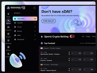 Bookmaker.xyz: Live app betting bookmaker cryptocurrency decentralised esports gambling interface live matches matches navigation soccer sports swap tokens ui ux web web design website