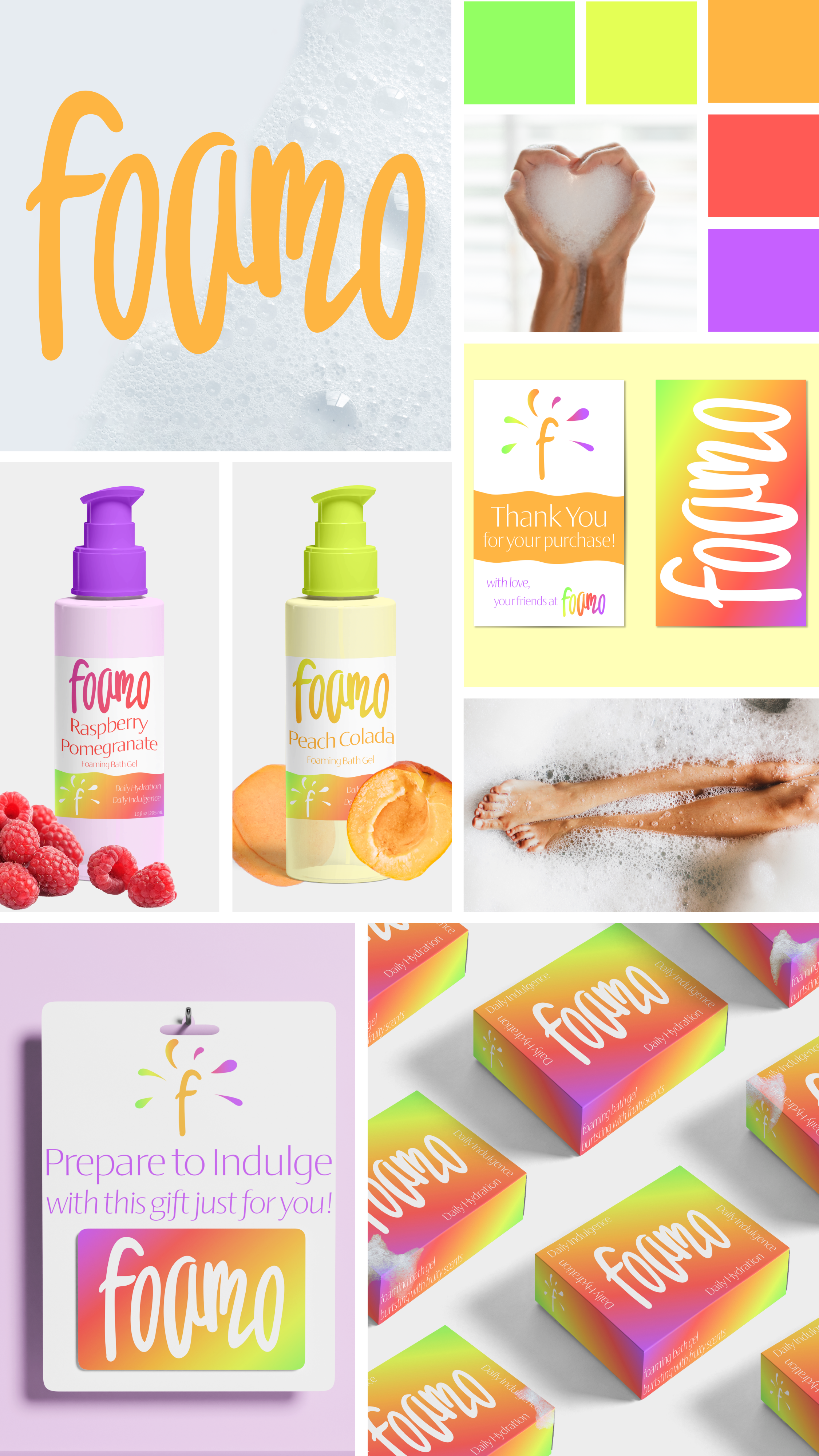 Branding for Foamo- Foaming Bath Gel Company adobe adobe illustrator adobe photoshop beauty brand design brand identity branding card design color palette custom logo design graphic design logo logo suite logotype packaging design typography visual identity wordmark