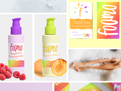 Branding for Foamo- Foaming Bath Gel Company adobe adobe illustrator adobe photoshop beauty brand design brand identity branding card design color palette custom logo design graphic design logo logo suite logotype packaging design typography visual identity wordmark