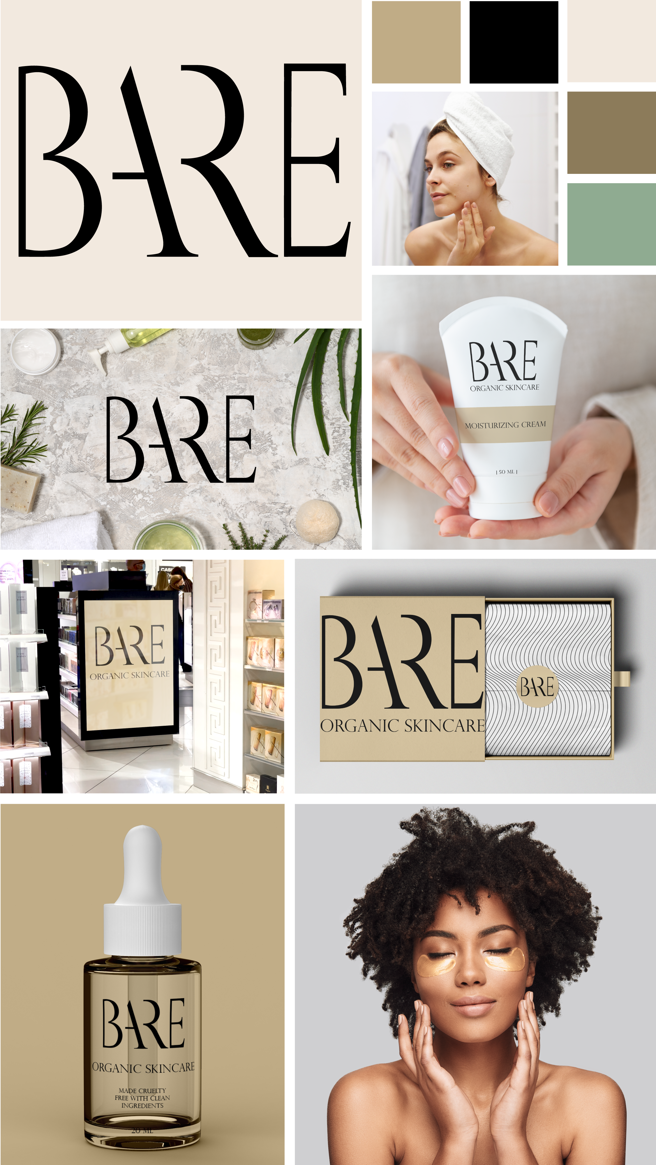Branding for Bare Organic Skincare adobe adobe illustrator adobe photoshop beauty brand design branding custom logo design graphic design logo logo design logomark logotype minimalistic negative space packaging design typography vector visual identity wordmark