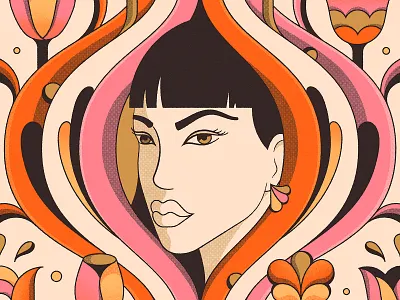 Botanical Bloom abstract floral illustration pattern psychedelic retro vintage woman