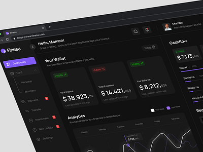 Finesu - Finance Dashboard analytics business card cashflow dashboard data finance finance dashboard financial fintech investment payment personal product design saas saas dashboard transaction transfer wallet web app
