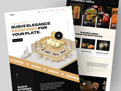 Future おすし. - Landing Page 3d website ari drink fariz food illustration landing landing page landing page design landingpage restaurant resto sushi web web design