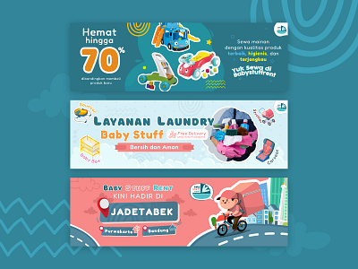 Baby Stuff Rental Banner baby baby stuff banner branding design free delivery graphic design illustration laundry rental toys vector web banner