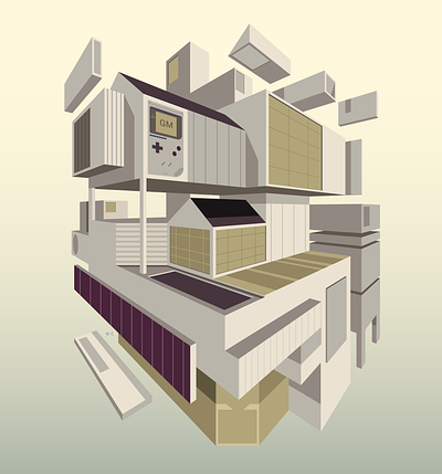 Game House architecture concrete design digital editorial game gameboy house icon illustration indonesia minimal monochrome perspective ui vector