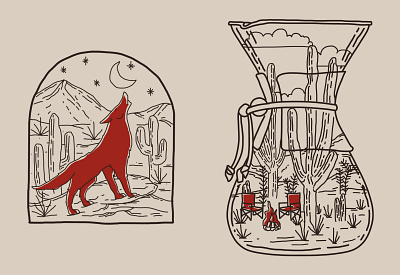 Coffee & Adventures adventure camping coffee coffeeshop desert design graphic design illustration v60 wild wolf