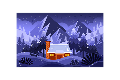 Winter Nature Illustration at Night view