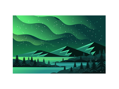 Winter Night Landscape Northern Lights Aurora Borealis polar