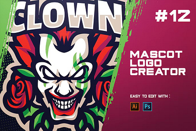 CLOWN - E-Sports Logo Creator clown design esport esport game game gaming graphic graphic design illustration joker logo logos mascot sport templates