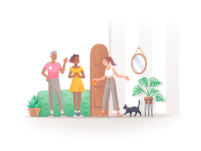 A host-guest kind of situation airbnb app art direction brand identity cat digital illustration guest home rental host house illustration monstera people illustration process rent sketching spaces travel ui illustration welcome