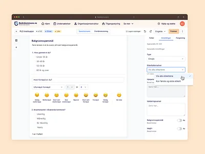 Bedrekommune - A hassle-free ‘no-code’ forms builder 📋 builder drag and drop feedback form no code norway questions saas survey ui ux