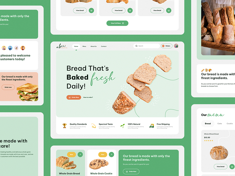 Abcii Bread & Tea Website baked bakery breadtea delivery healthy healthy bread healthy food landingpage logo ui ui design uiux uiux design uxui website