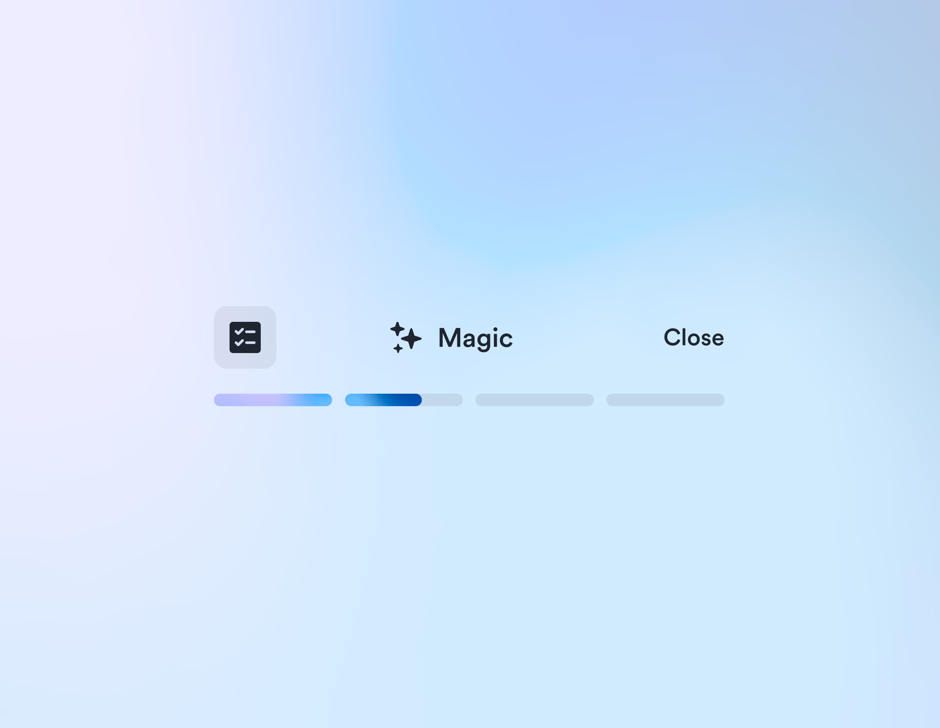 Magic in Progress (bar) ai app design bar blue close dark design gradient icon language learning magic mode progress purple ui ux