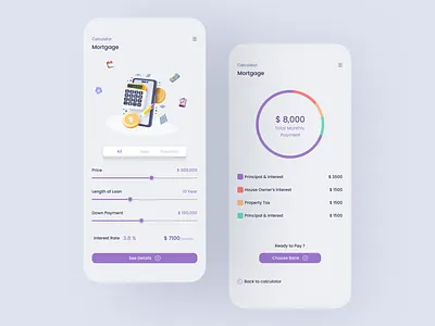 Mortgage Calculator branding illustration mobile app ui uiux