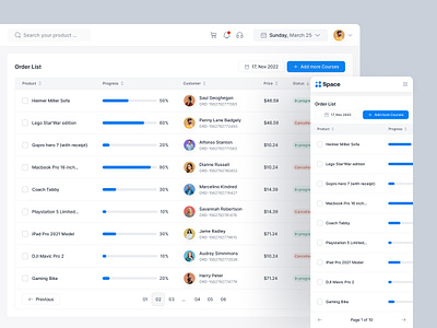 Order List - Eecommerce | Space Design System analytics business button cart chart dashboard data graph order list product product design saas shop sidebar statistics store table ui uix ux