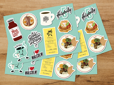 Holybelly Stickers Sheet coffee eggs food illustration pancakes stickers vector vector art vector illustration