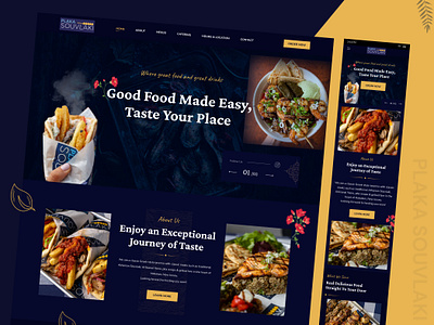 PLAKA SOUVLAKI : Food Website design foodordering foodwebsitedesign onlinemenu responsivedesign restaurantuiux restaurantwebsite typography ui vector webappdesign