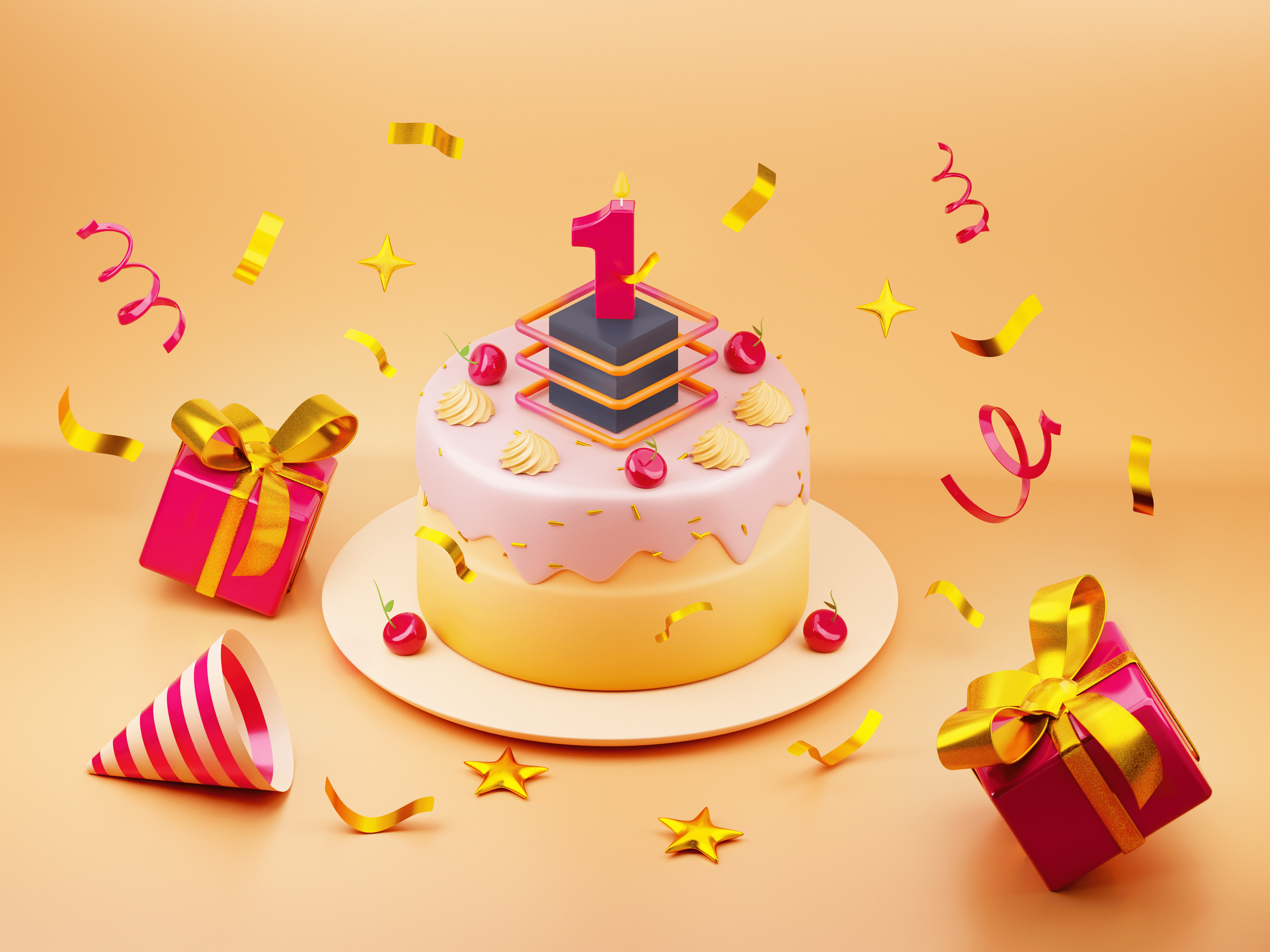 Cute Birthday Cake 3d Rendering Pink Color With A Candle Sweet Cake For A  Surprise Birthday Mother Picture And HD Photos | Free Download On Lovepik