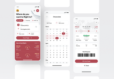 Flightway Multiple Booking App app app design boarding pass booking app calendar flight trip ui ui design uikit uiux