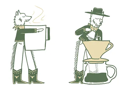 Cowboy wolf loving his coffee adventure camping character coffee cowboy cup design graphic design illustration metodo de cafe mug v60 wolf