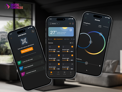 🌦IFBrite - The Power of Utility and Smart Integration! branding control home controllo dark mode digitalfortress home monitoring house hold illustration internet of thing iot dashboard mobileapplication monitoring smart smart app smart home switch ui