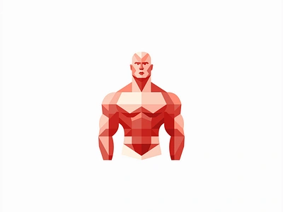 Geometric Bodybuilder Logo bodybuilder branding design emblem fitness geometric gym icon identity illustration logo man mark modern muscles red sports supplements symbol vector