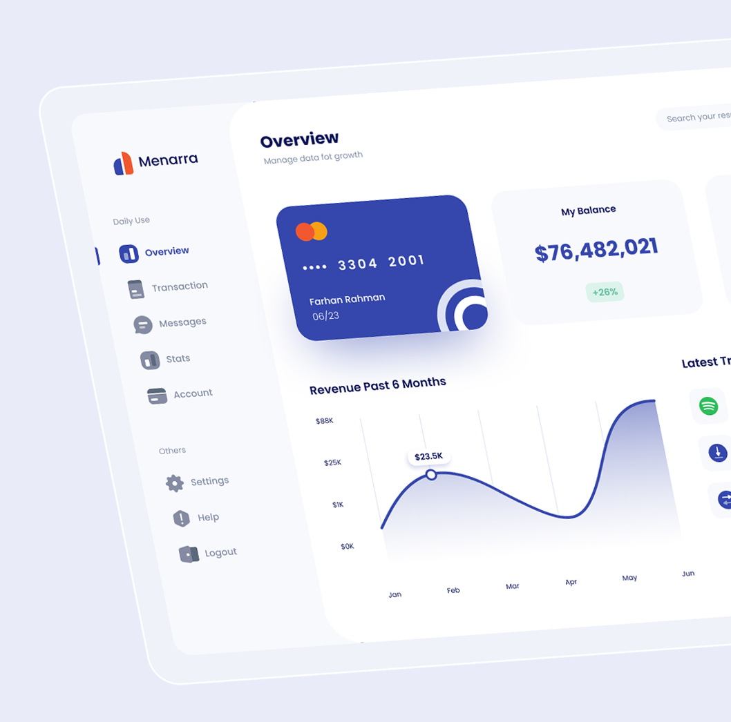 Menarra - Finance Management admin panel figma finance management ui uiux user experience user interface ux web design website
