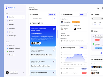 Workspace management tool dashboard design event flat home layo manager navigation product schedule studio ui ux website