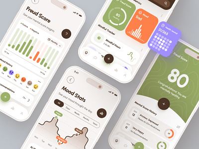 freud UI Kit: Mental Health AI App | AI Smart Therapy UI/UX clean green health meditation app mental health mental health ai mental health ai app mental health app mental health chatbot mindfulness minimal mobile mood app mood tracker orange stress app ui ui kit virtual care wellness