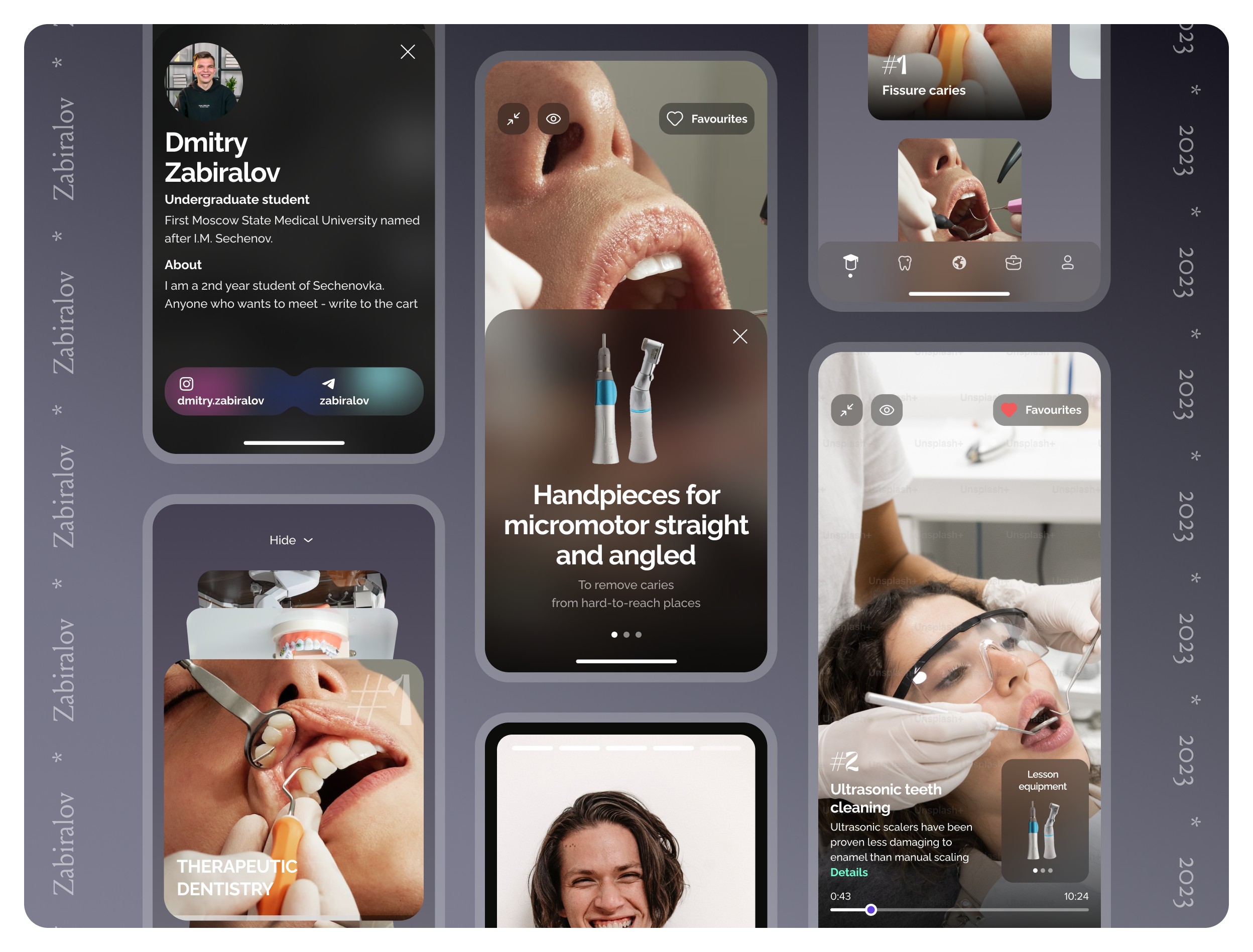 Dental App carousel dental equipment learning lesson main mobile profile smile socialmedia students surgery ui zabiralov