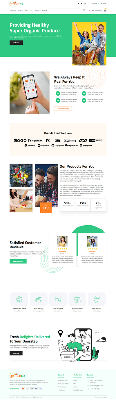 About section of Grocery Store Elementor Pro Template kit branding business delivery design design idea food food delivery graphic design grocer illustration online shoping online store store ui ux website woocommerce